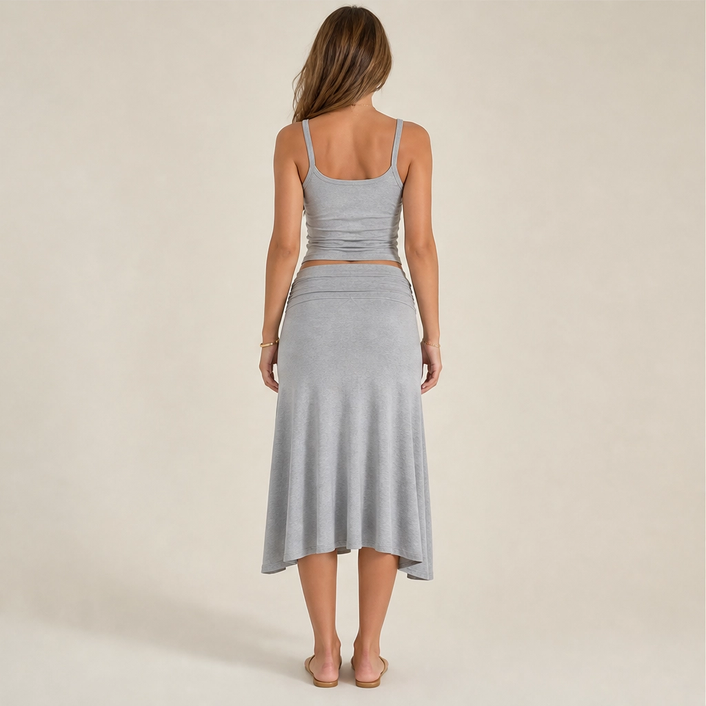 Velisse – Fold-Over Waist, Draped Asymmetric Hem Two-Piece Skirt Set+ 50% OFF