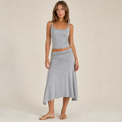 Velisse – Fold-Over Waist, Draped Asymmetric Hem Two-Piece Skirt Set+ 50% OFF