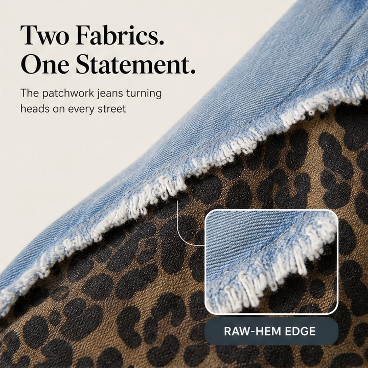 Prowl – Leopard Patchwork Wide-Leg Cotton Jeans + 50% OFF