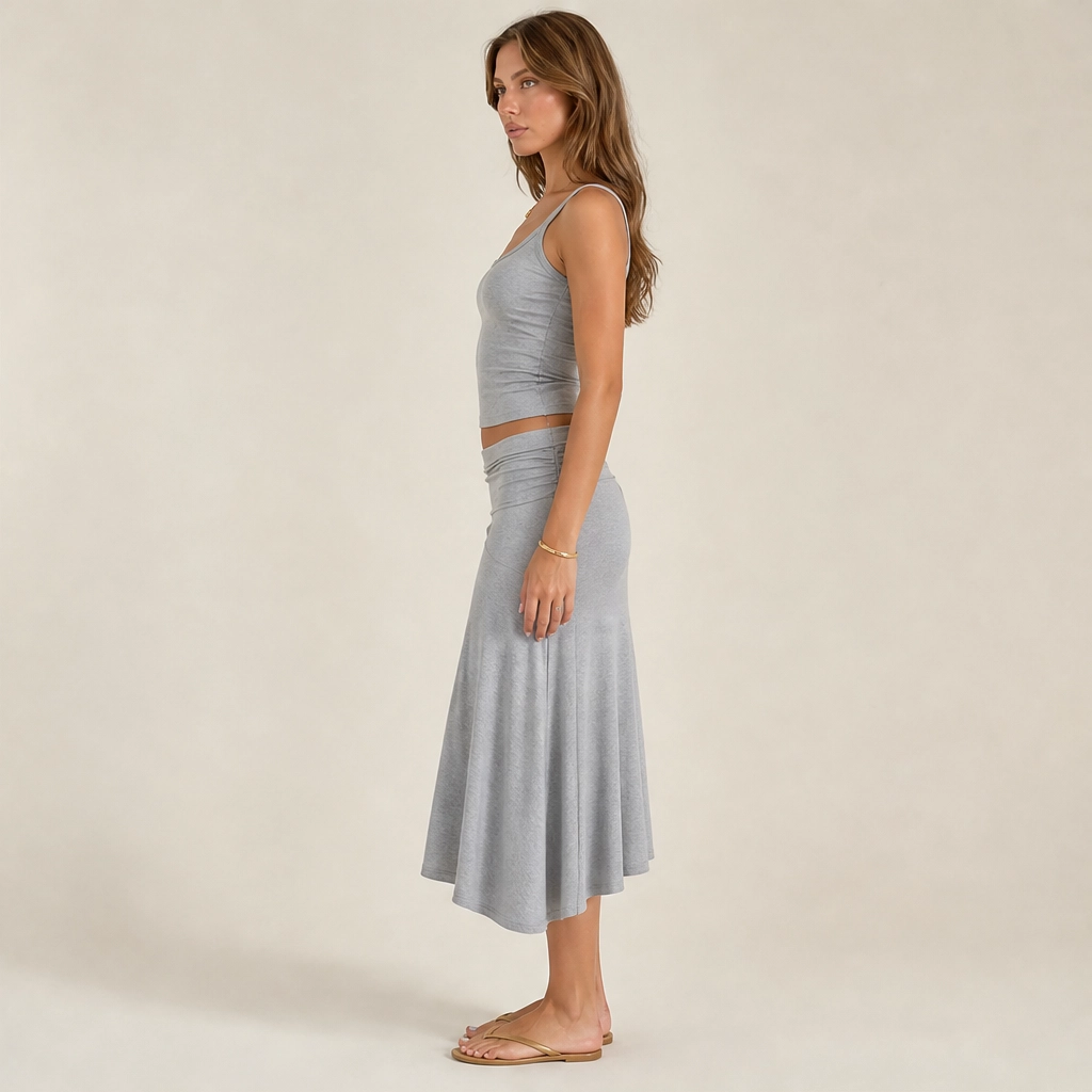 Velisse – Fold-Over Waist, Draped Asymmetric Hem Two-Piece Skirt Set+ 50% OFF