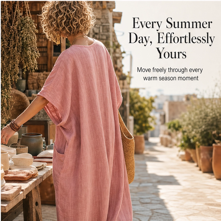 Willowmere – Airy Linen-Blend V-Neck Oversized Jumpsuit with Pockets + 50% OFF