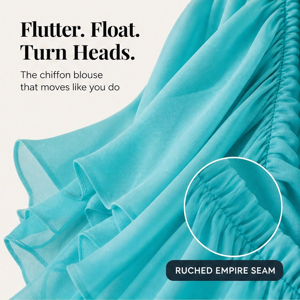 Thalise – Ruffled Faux-Wrap Chiffon Blouse with Flutter Sleeves + 50% OFF