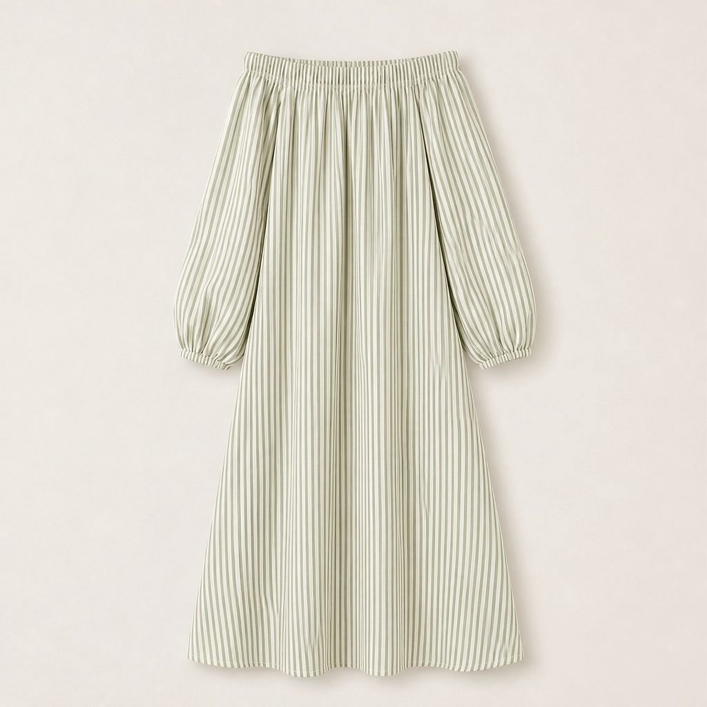 Solene – Off-Shoulder Lantern-Sleeve Maxi Dress with Pockets + 50% OFF