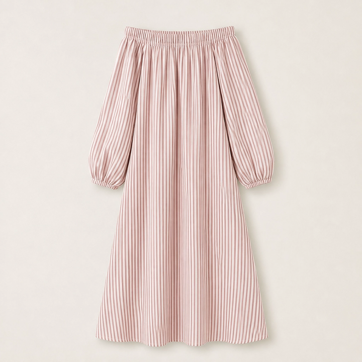 Solene – Off-Shoulder Lantern-Sleeve Maxi Dress with Pockets + 50% OFF