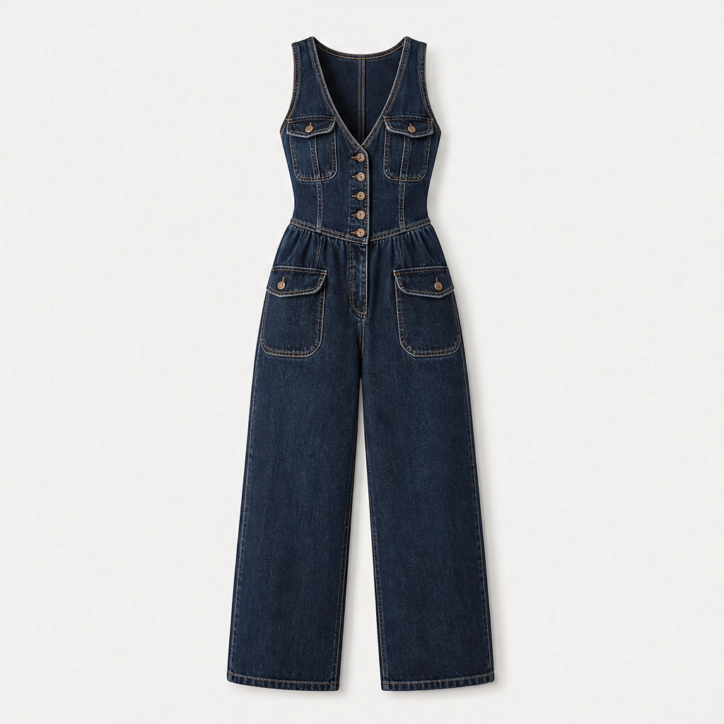 Willowdrift – Button-Front Wide-Leg Denim Jumpsuit + 50% OFF