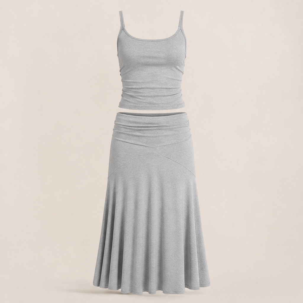 Velisse – Fold-Over Waist, Draped Asymmetric Hem Two-Piece Skirt Set+ 50% OFF