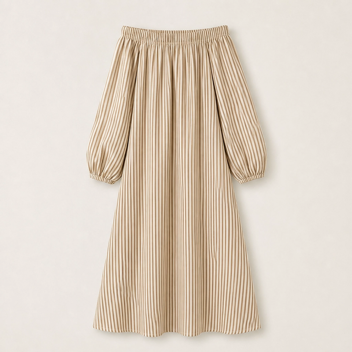 Solene – Off-Shoulder Lantern-Sleeve Maxi Dress with Pockets + 50% OFF