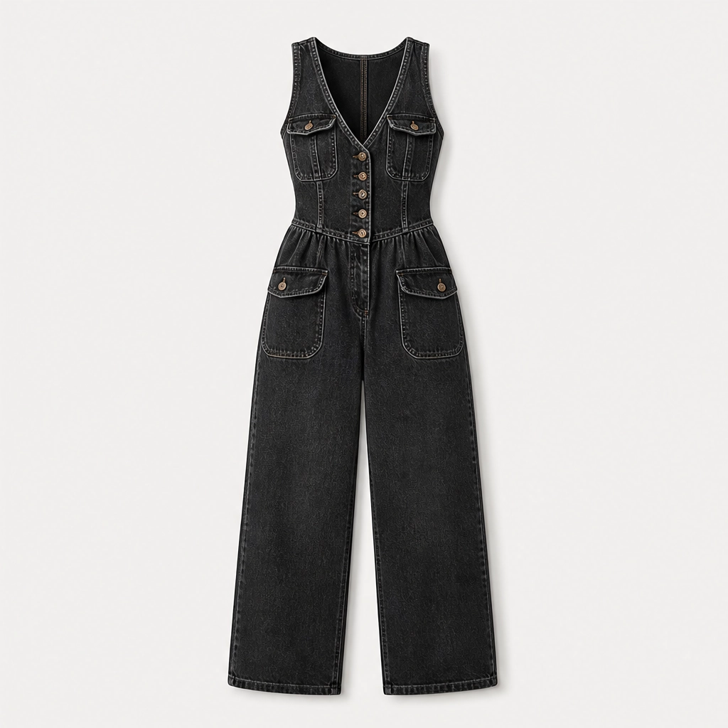 Willowdrift – Button-Front Wide-Leg Denim Jumpsuit + 50% OFF