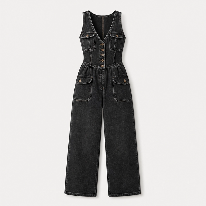 Willowdrift – Button-Front Wide-Leg Denim Jumpsuit + 50% OFF