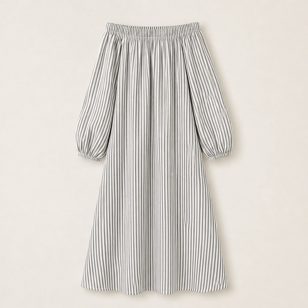 Solene – Off-Shoulder Lantern-Sleeve Maxi Dress with Pockets + 50% OFF