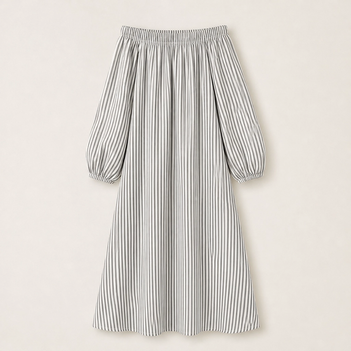 Solene – Off-Shoulder Lantern-Sleeve Maxi Dress with Pockets + 50% OFF