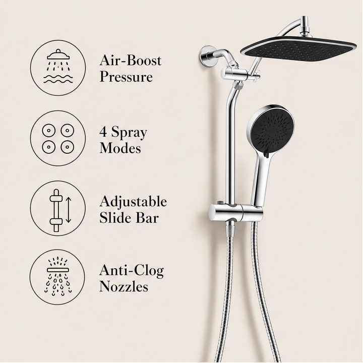 Monsora – 3-Way Air-In Rainfall &amp; Handheld High-Pressure Shower Head Combo + 50% OFF