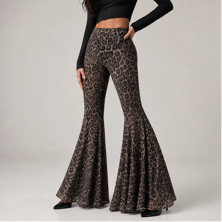 Sableau – Leopard-Print Chiffon Wide-Flare Trousers+ 50% OFF
