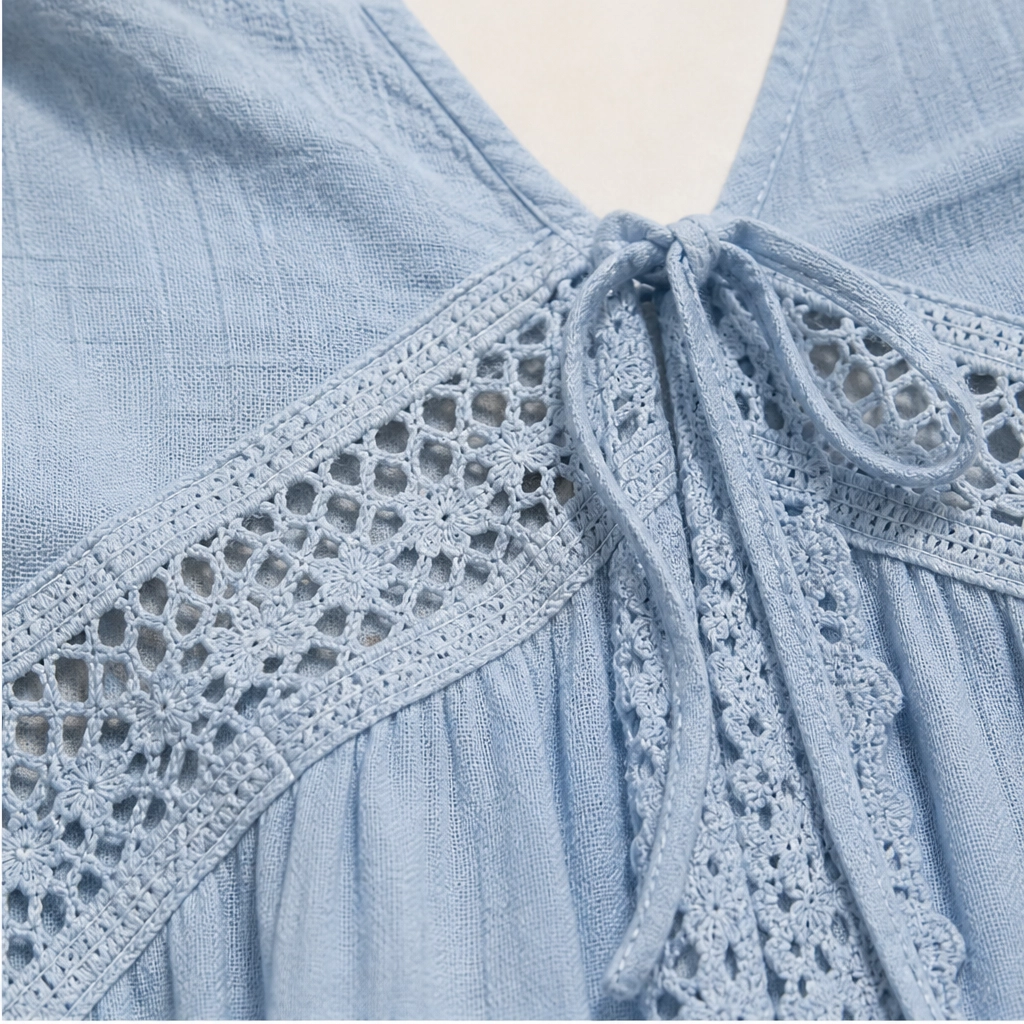 Solenne – Sleeveless V-Neck Lace-Trim Midi Dress with Pockets + 50% OFF