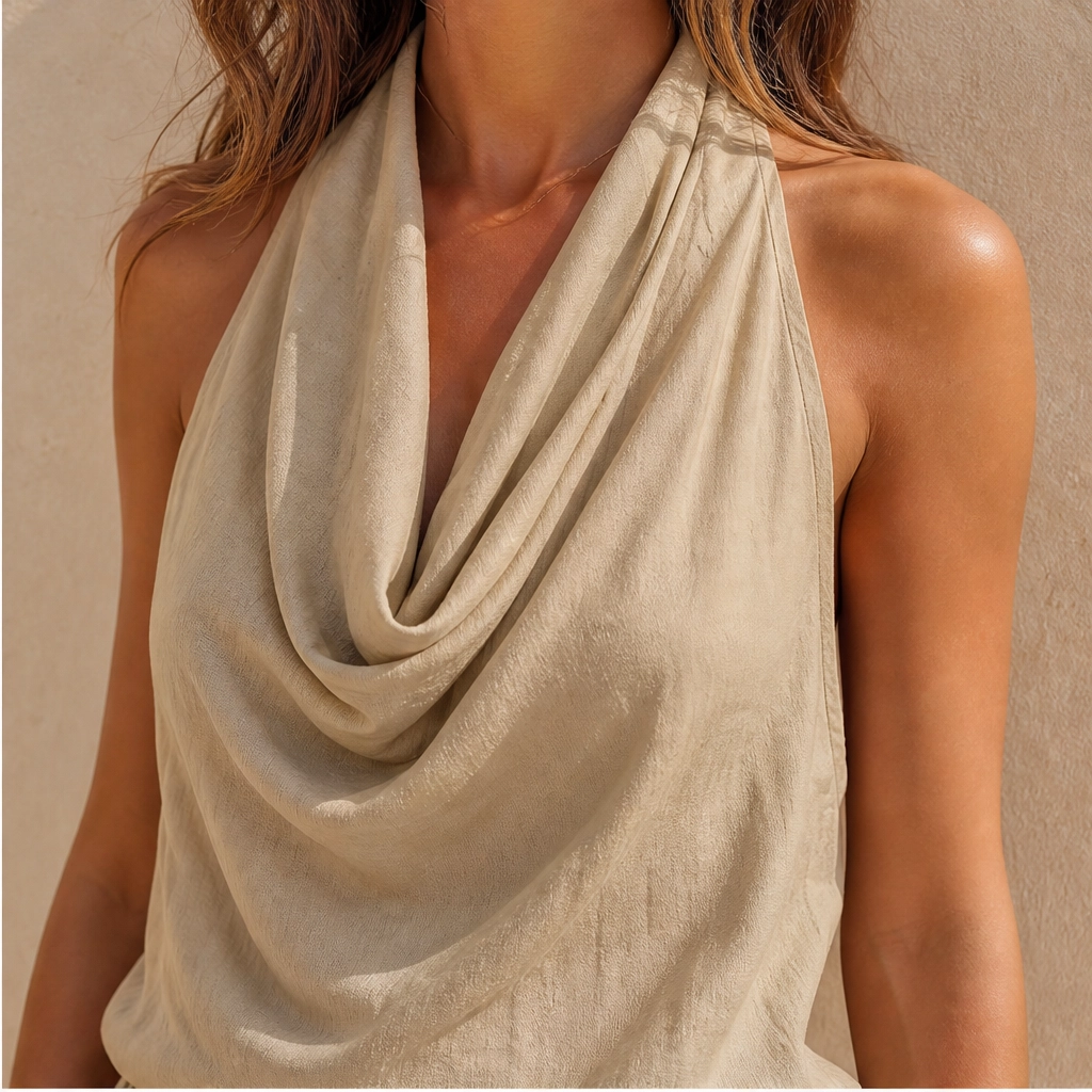 Solveia – Draped Halter Jumpsuit with Breathable Elastic-Waist Comfort + 50% OFF