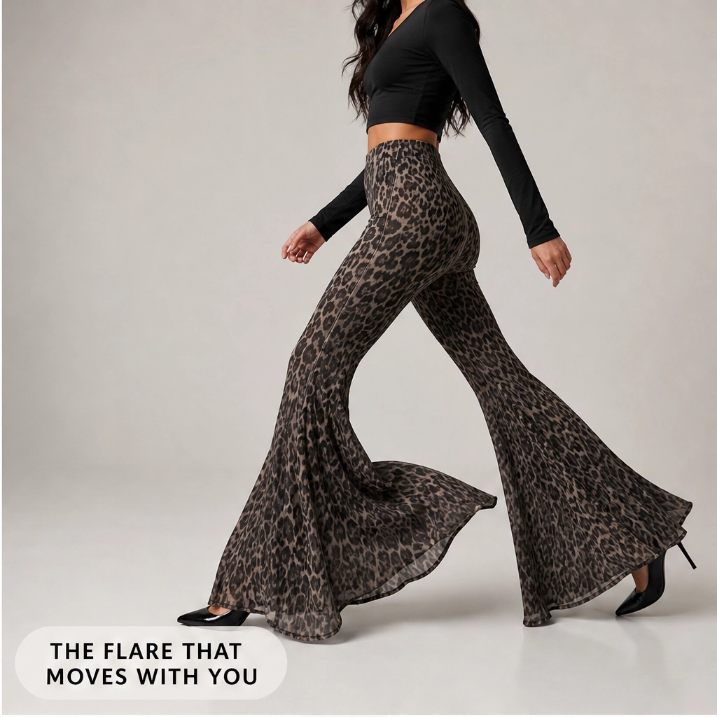 Sableau – Leopard-Print Chiffon Wide-Flare Trousers+ 50% OFF