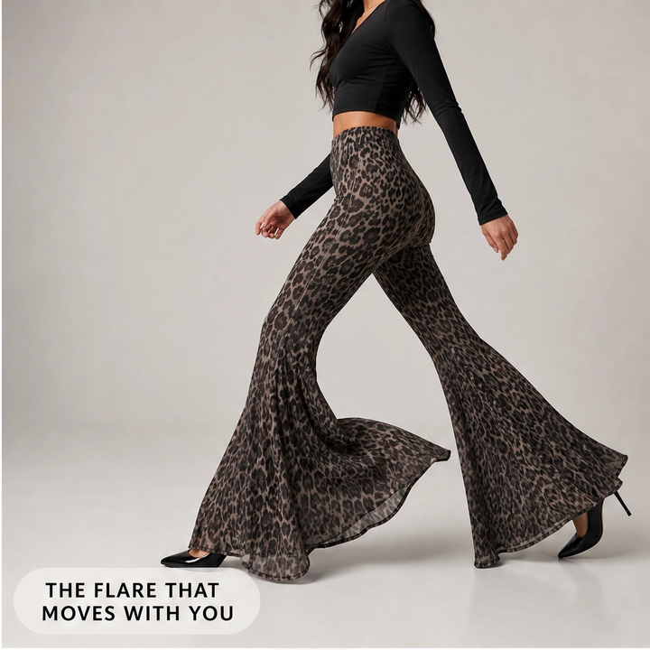Sableau – Leopard-Print Chiffon Wide-Flare Trousers+ 50% OFF