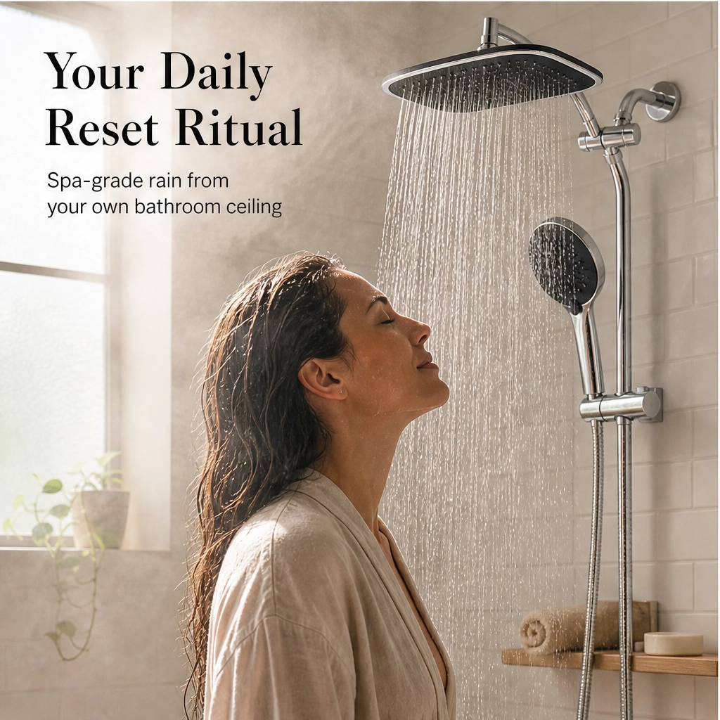 Monsora – 3-Way Air-In Rainfall &amp; Handheld High-Pressure Shower Head Combo + 50% OFF