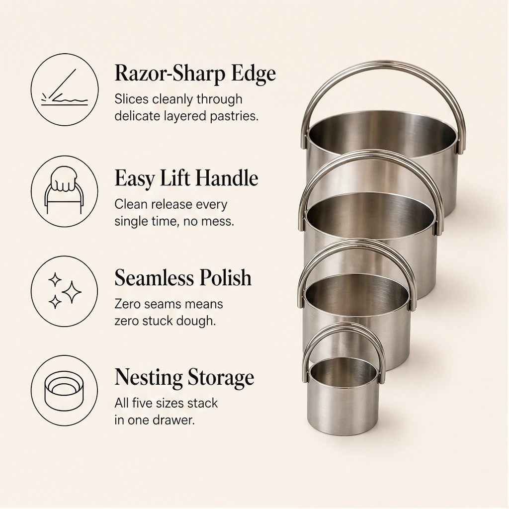 Hearthen – Sharp-Edge 5-Piece Stainless Steel Pastry &amp; Biscuit Cutter Set + 50% OFF