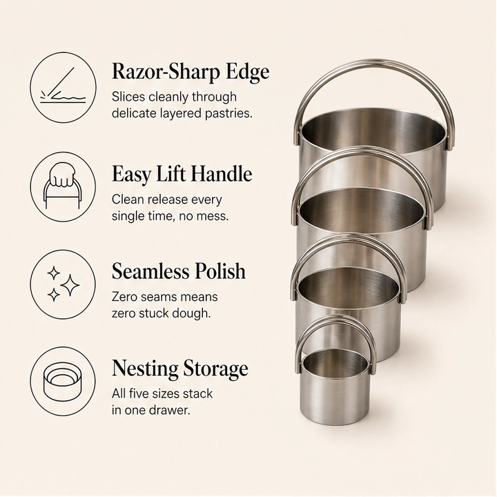 Hearthen – Sharp-Edge 5-Piece Stainless Steel Pastry &amp; Biscuit Cutter Set + 50% OFF