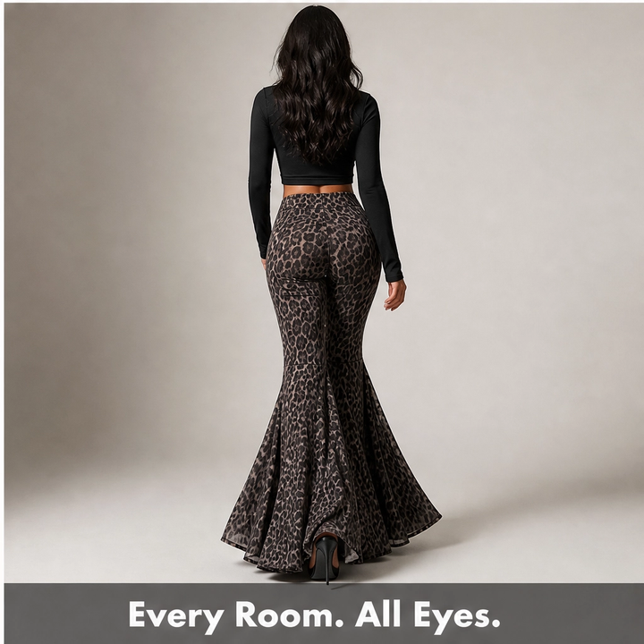 Sableau – Leopard-Print Chiffon Wide-Flare Trousers+ 50% OFF