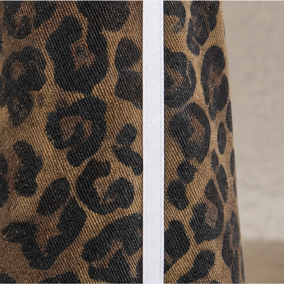 Prowl – Leopard Patchwork Wide-Leg Cotton Jeans + 50% OFF