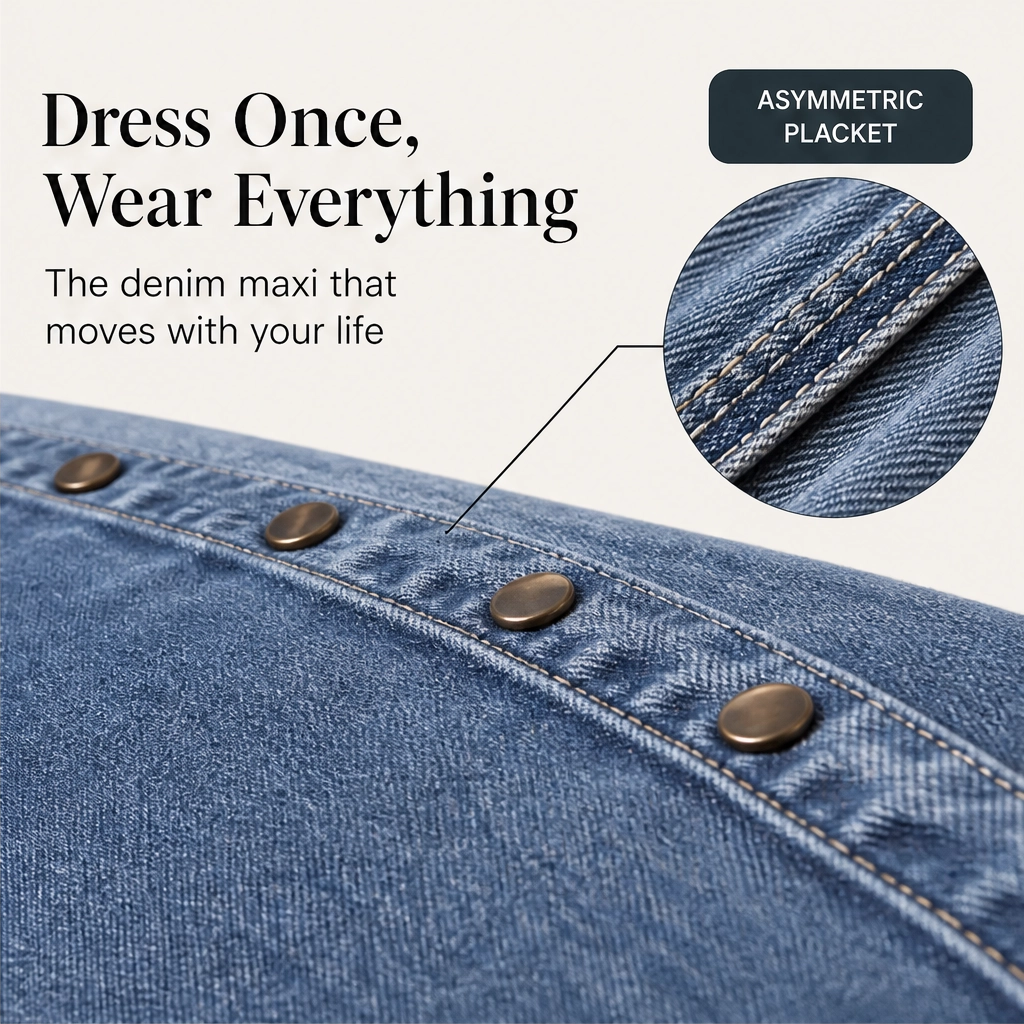 Marlowe – V-Neck Button-Front Denim Maxi Dress with Side Slit + 50% OFF