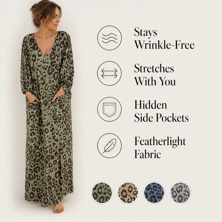 Wrenly – Flowy V-Neck Maxi Dress with Hidden Pockets + 50% OFF