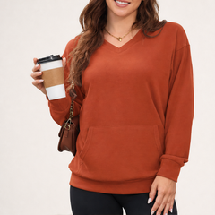 Softmere – Kangaroo Pocket V-Neck Oversized Sweatshirt + 50% OFF