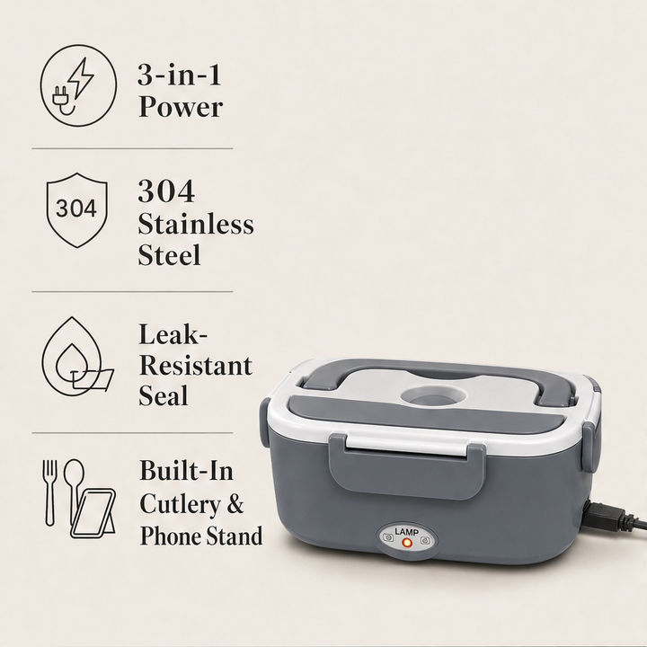 Warmora – 3-in-1 Portable Electric Lunch Warmer with Steam Vent + 50% OFF features