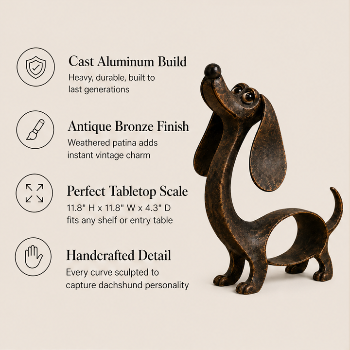 Bronzewick – Handcrafted Vintage Patina Dachshund Sculpture + 50% OFF features
