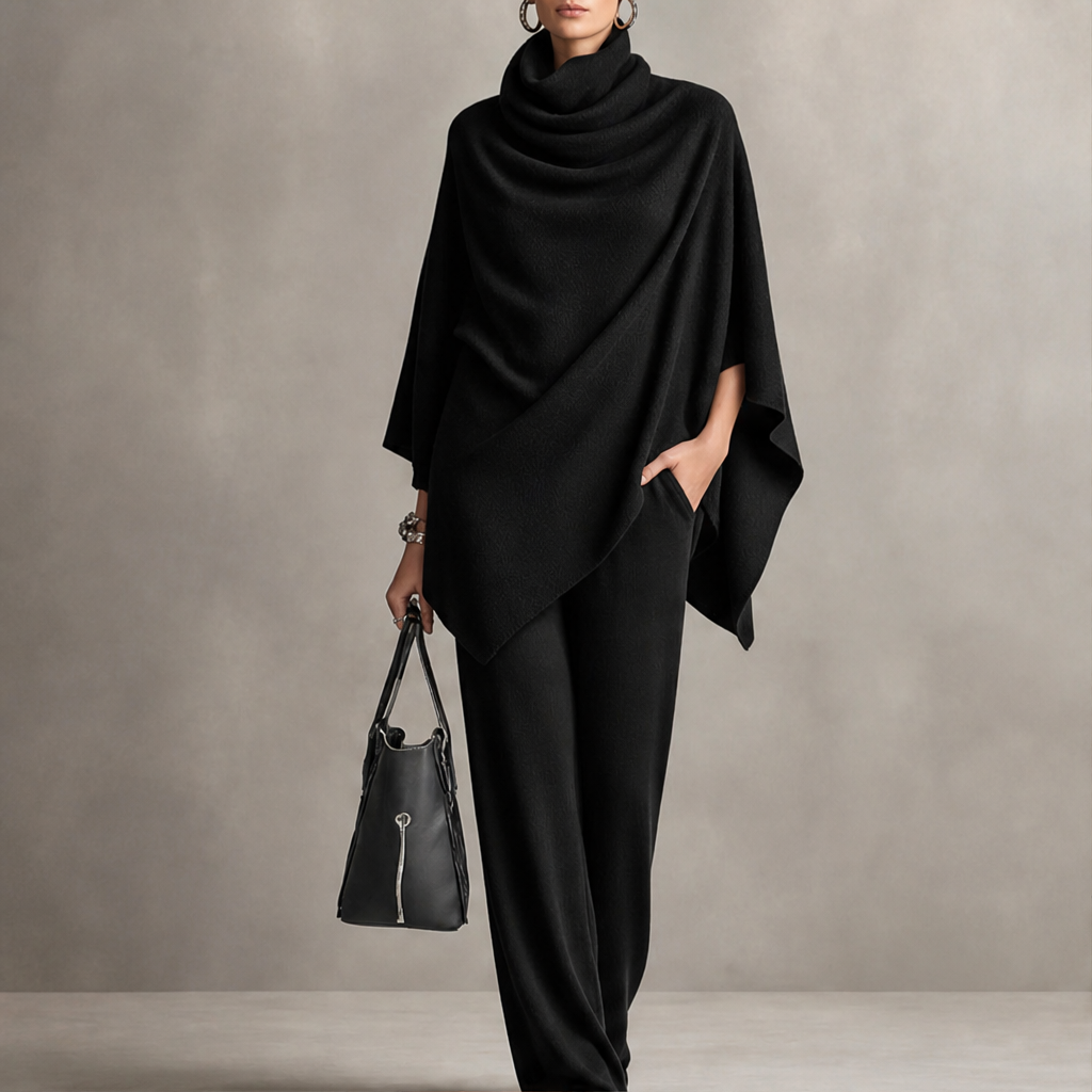 Draperie – Draped Turtleneck Cape & Wide-Leg Pants Set + 50% OFF lifestyle