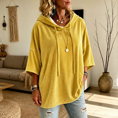 Plushwick – Oversized Velour Drawstring Hoodie with 3/4 Sleeves + 50% OFF