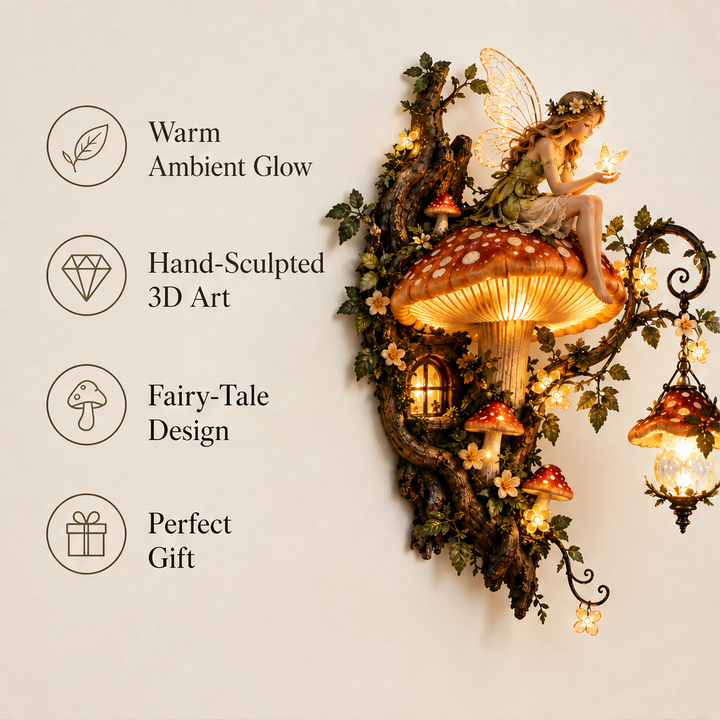 Thistlemoor – Hand-Sculpted Glowing Fairy Mushroom Wall Light + 50% OFF features