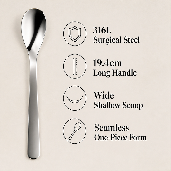 Silvane – Mirror-Polished 316L Steel Long-Handle Dessert Spoon + 50% OFF features