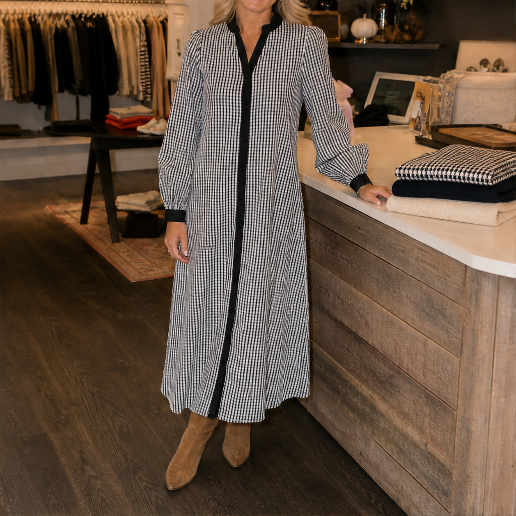 Marlowick – Contrast Trim Gingham A-Line Shirt Dress + 50% OFF lifestyle