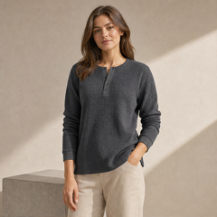 Ashcroft Mill – Waffle Knit Long Sleeve Henley Shirt + 50% OFF
