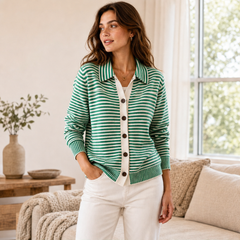 Willowknit – Cozy Striped Knit Collar Cardigan + 50% OFF