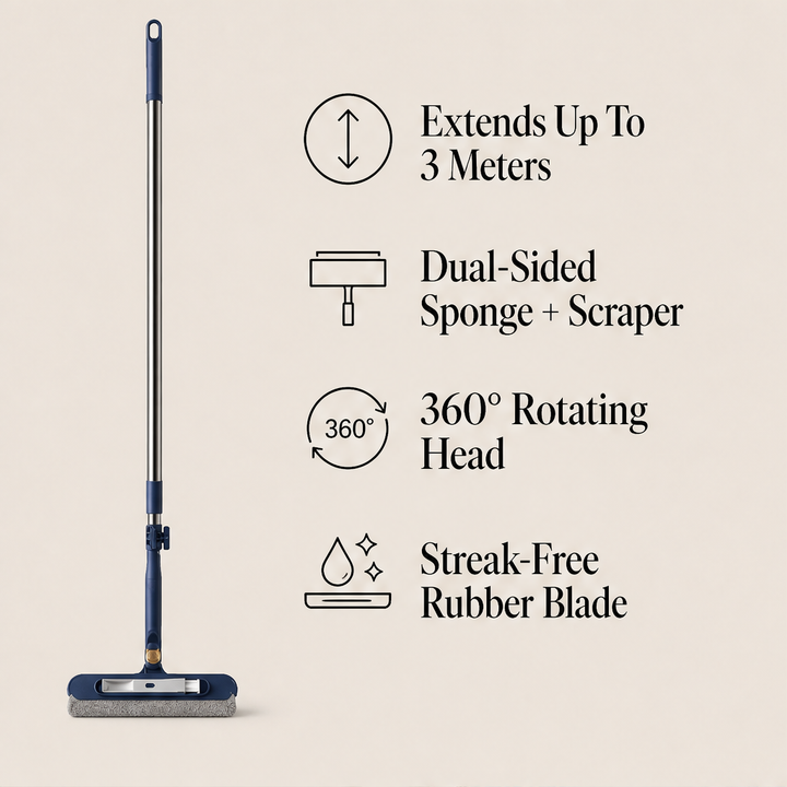 ClearReach – Extendable Double-Sided Sponge and Scraper Window Cleaner + 50% OFF features