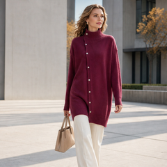 Millbron – Oversized Turtleneck Cardigan with Asymmetrical Buttons + 50% OFF