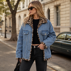 Savann Row – Reversible Leopard Lined Oversized Denim Jacket + 50% OFF