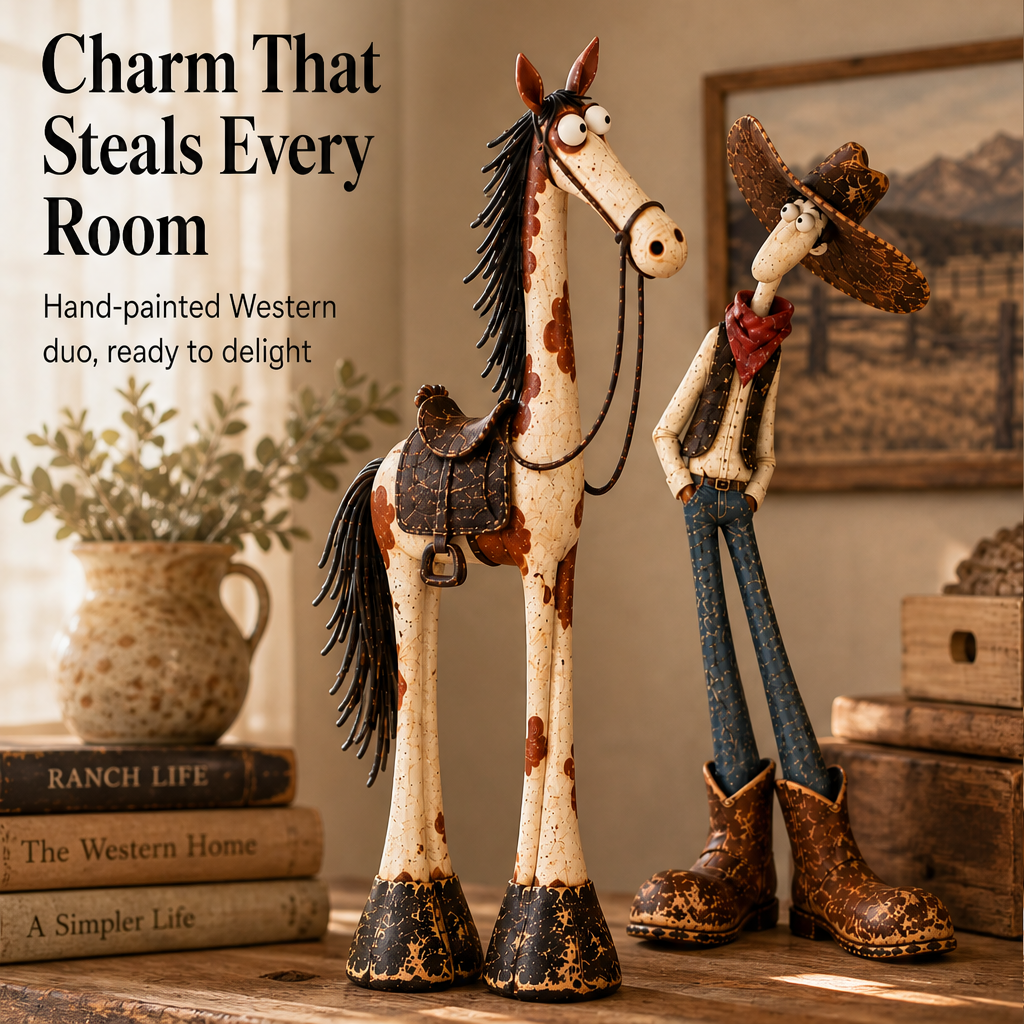 Barnwick – Hand-Painted Cowboy & Horse Figurine Duo + 50% OFF features