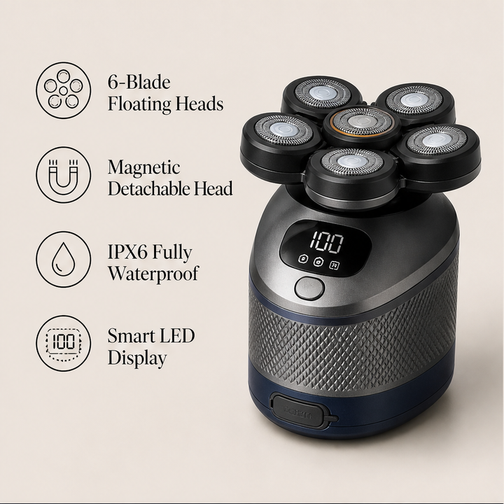 Shearlon – 6-Blade Floating Head Rechargeable Head Shaver + 50% OFF features