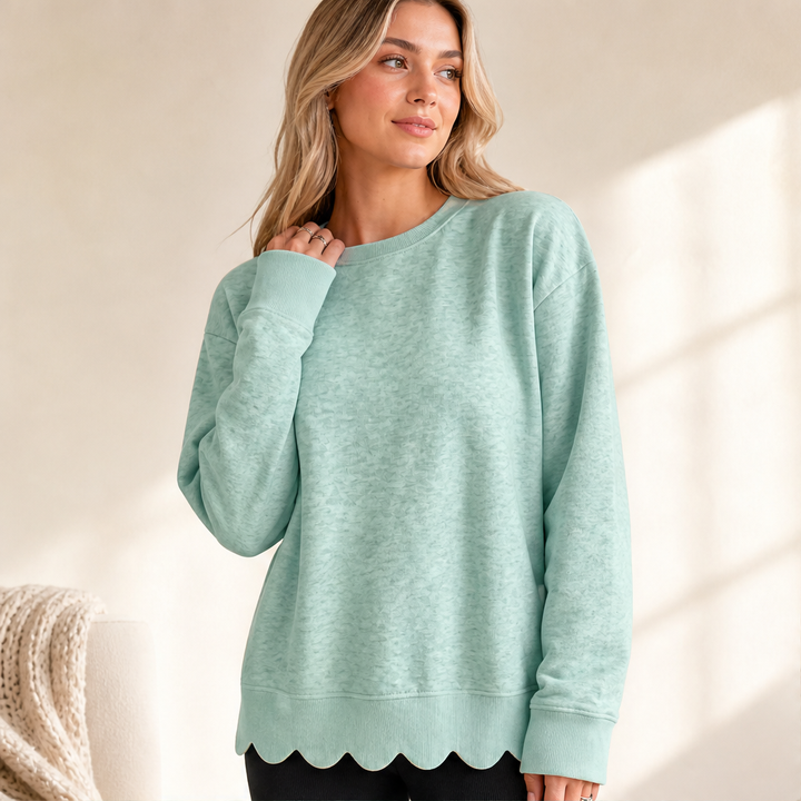Wavella – Scalloped Hem Oversized Crew Sweatshirt + 50% OFF lifestyle