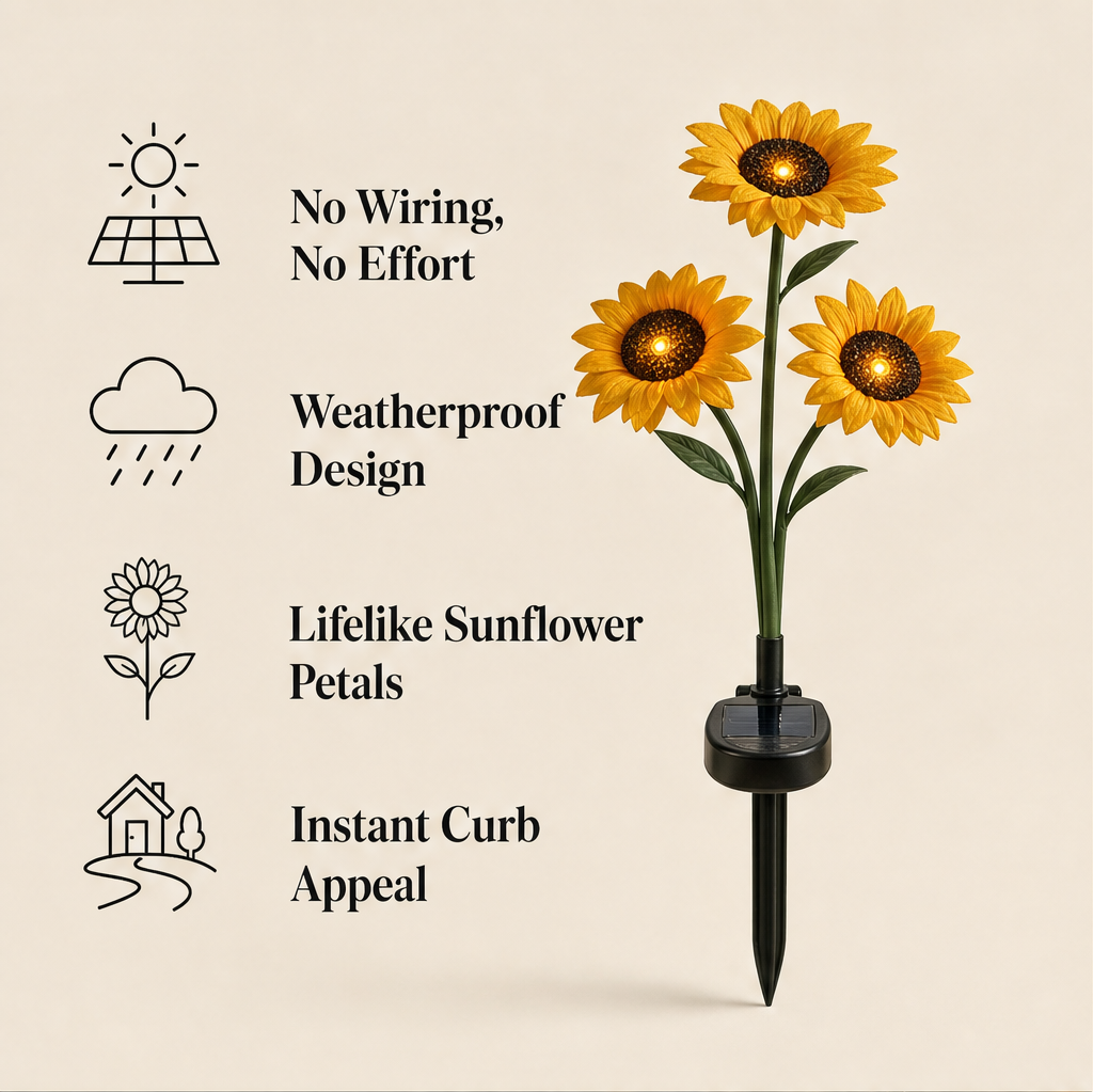 Sunhollow – Realistic Petals, Solar-Powered Sunflower Garden Lantern + 50% OFF features