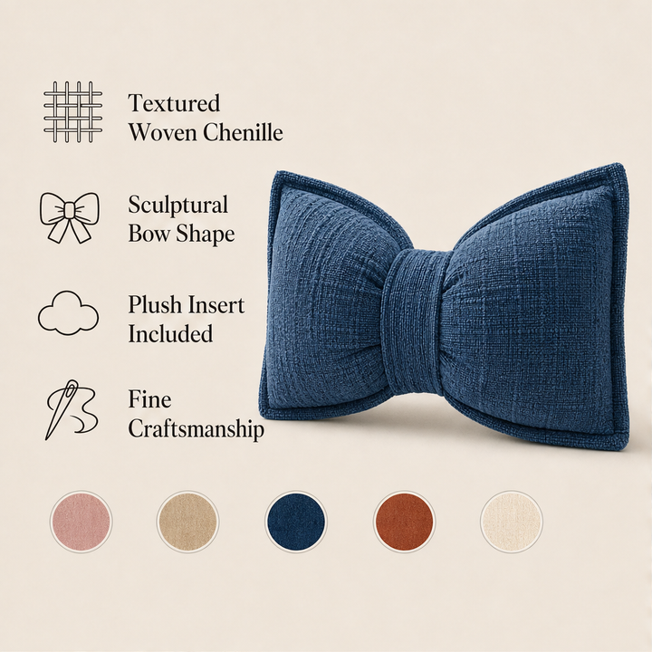 Bowveille – Sculptural Chenille Bow Throw Pillow with Insert + 50% OFF features