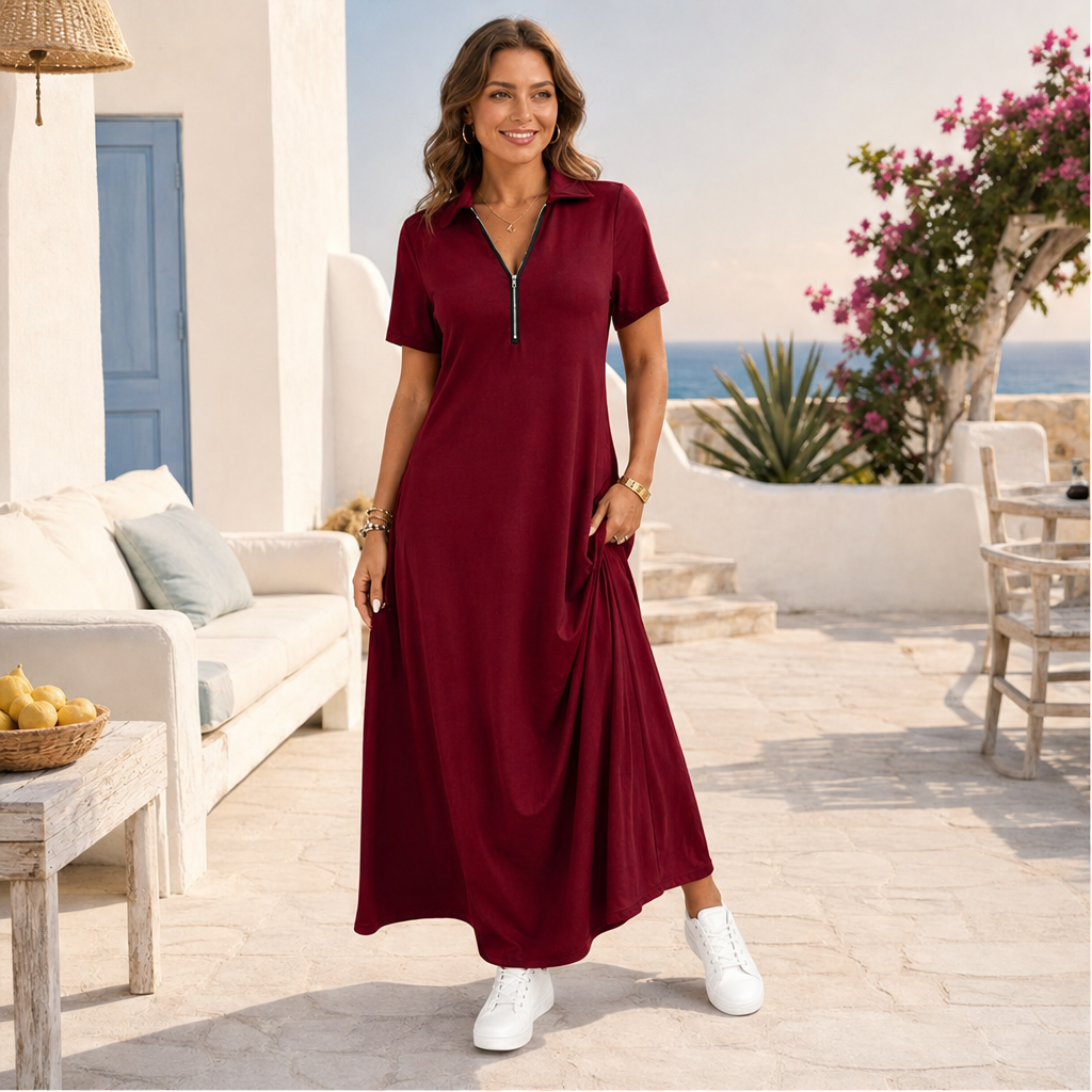 Marlowen – Zip-Neck Soft Knit Flowy Maxi Dress + 50% OFF lifestyle