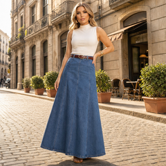 Vaelora – Flattering A-Line Denim Maxi Skirt + 50% OFF