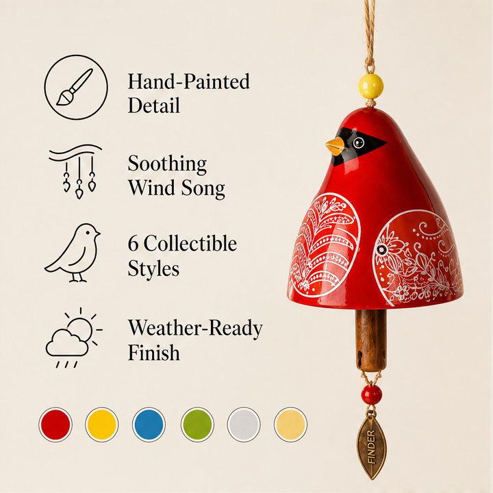 Sparrowbloom – Hand-Painted Folk Art Bird Wind Chime + 50% OFF features