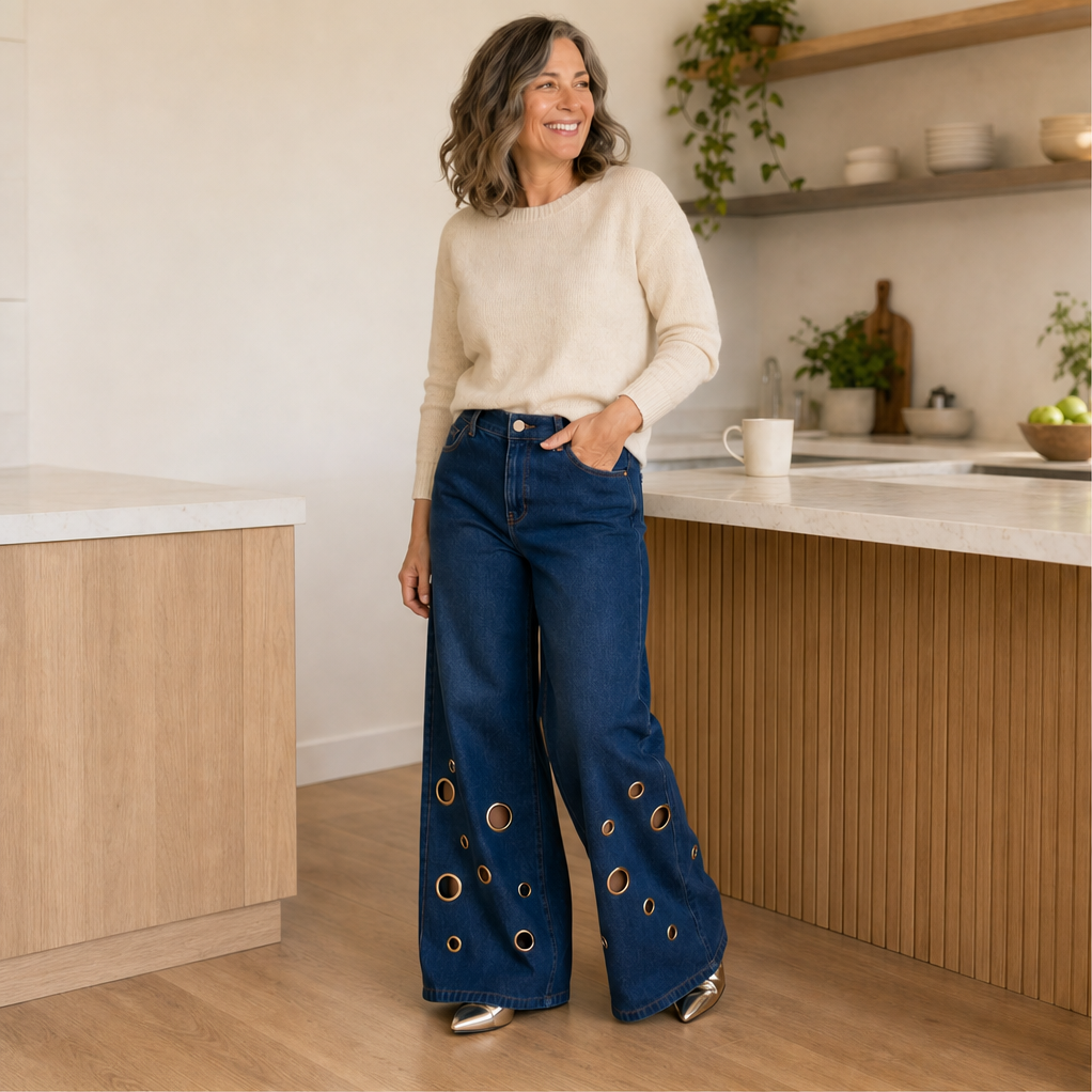 Marlowick – Vintage Wide-Leg Jeans with Gold Eyelet Detail + 50% OFF lifestyle